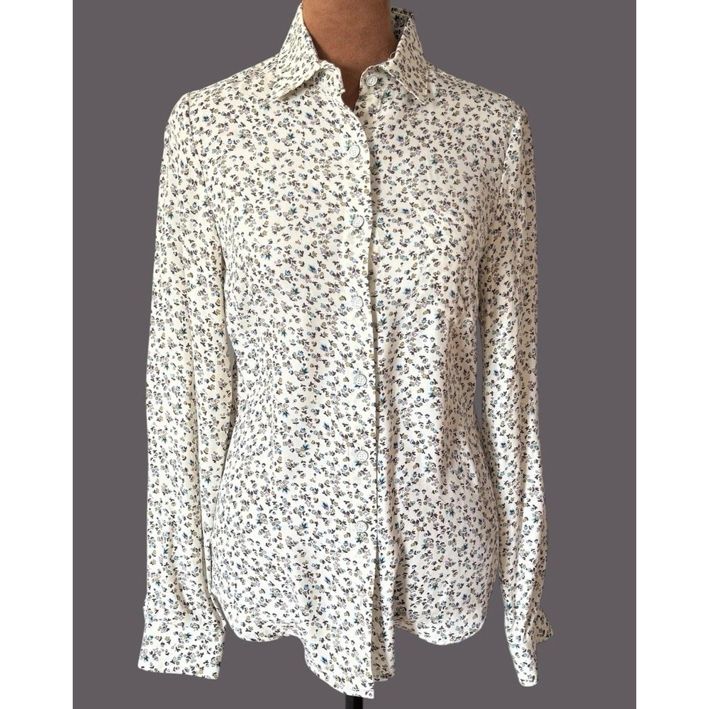 Brooks Brothers Shirt Womens 0 Ditsy Floral Silk Button Up Classic Preppy